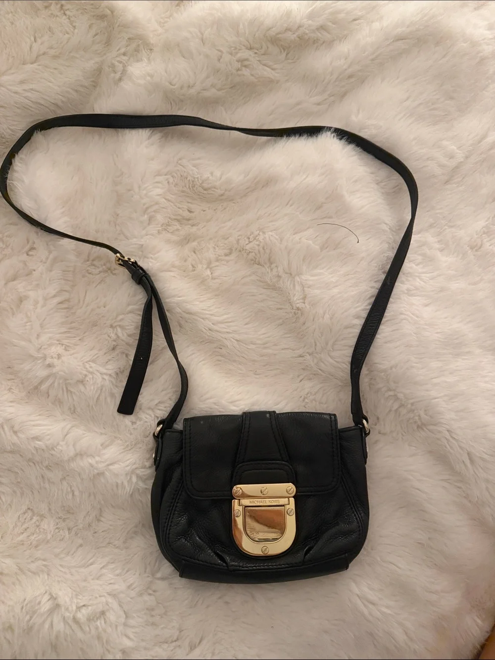 Michael Kors Black Leather Crossbody with Gold Lock